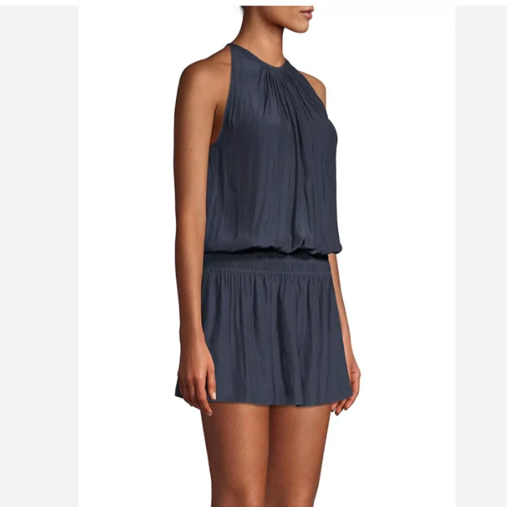 Ramy Brook Paris Dress Dark Blue tank silky smocked halter S Small
